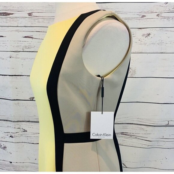 Calvin Klein Sz 4 Yellow Black Color Block Sheath Pencil Dress Stretch NWT NEW! - Picture 6 of 11